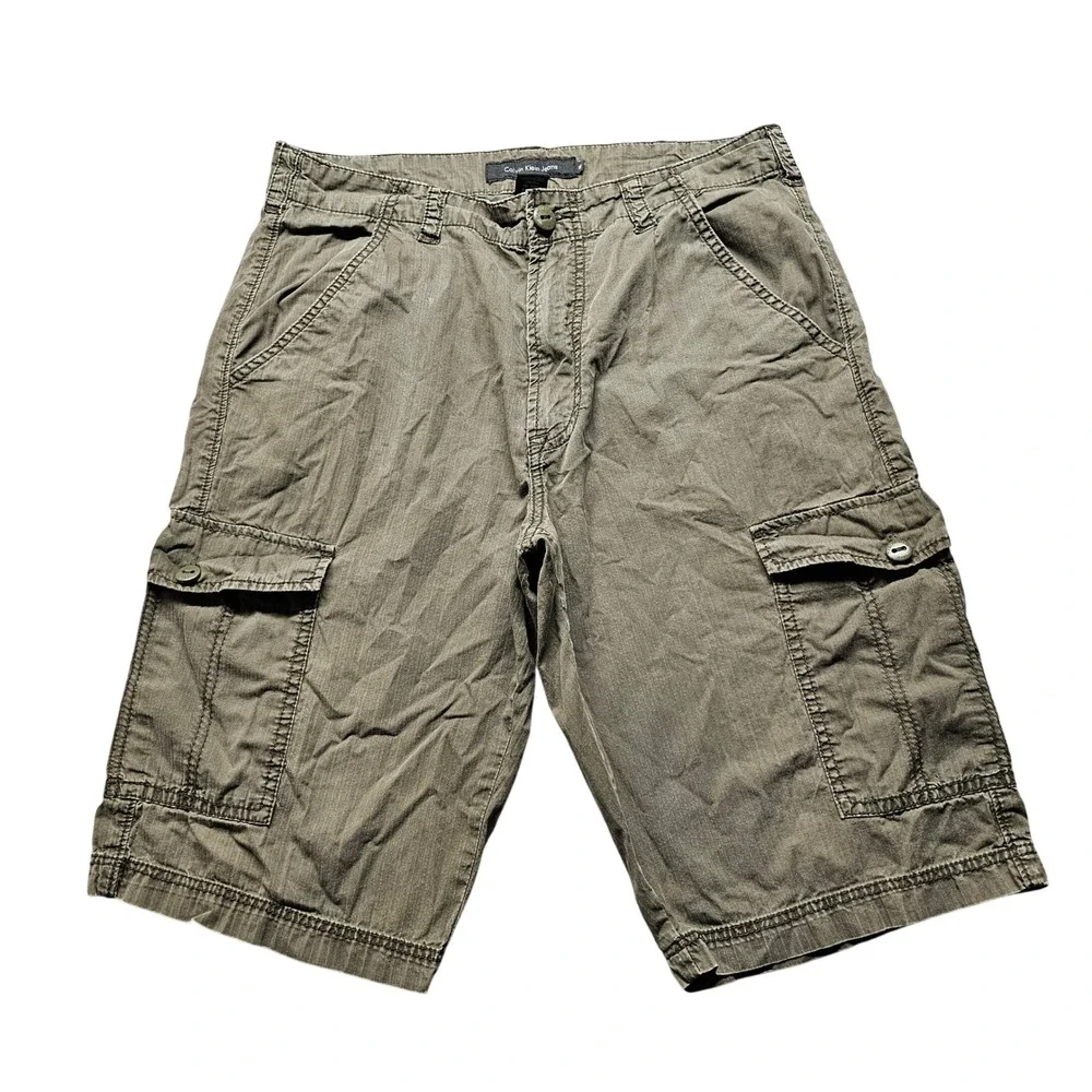 Calvin Klein Jeans Mens 32 Cargo Shorts Olive Green Relaxed Fit Cotton Blend